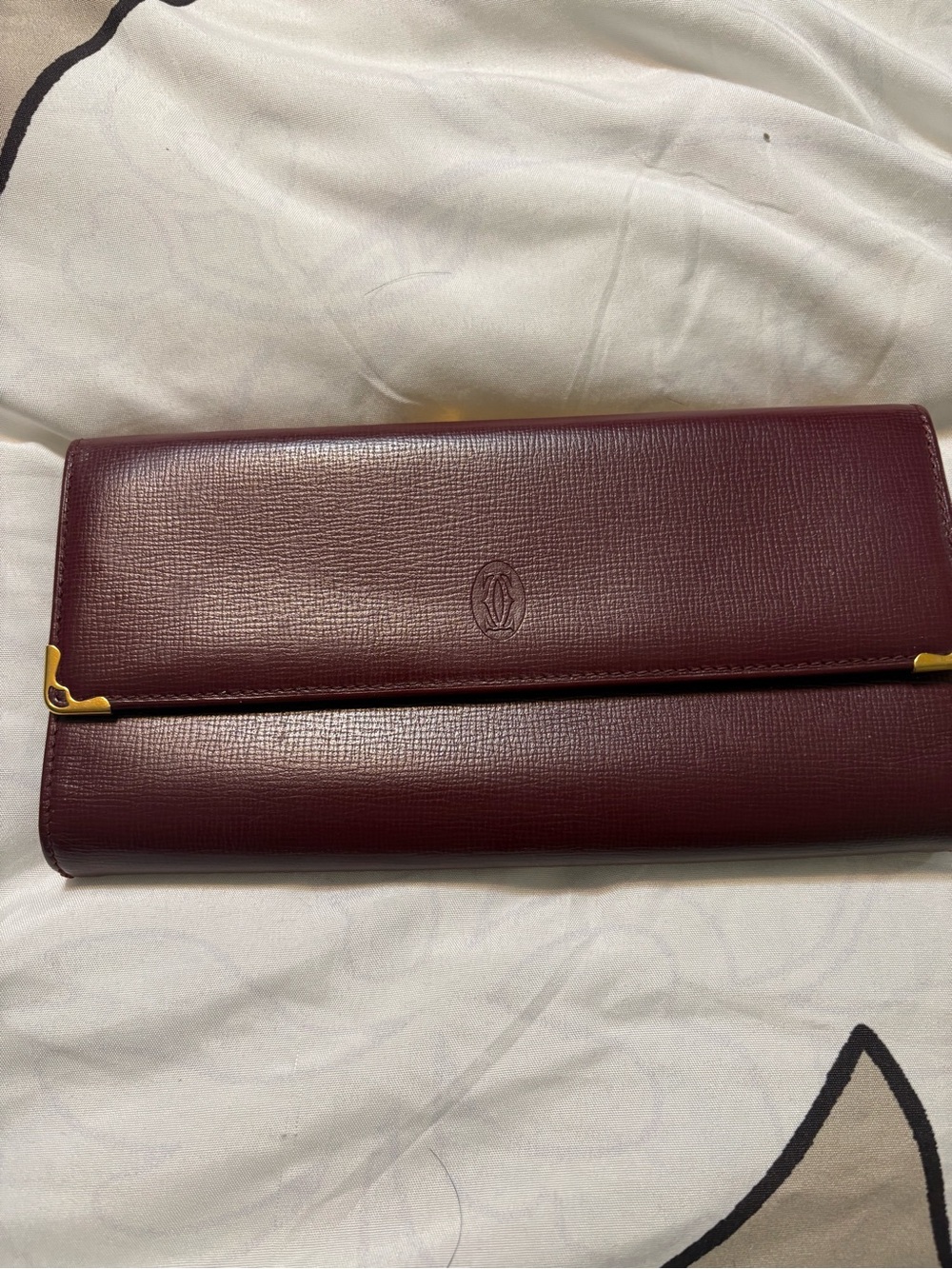 Leather Long Wallet in Burgundy with Gold Accents